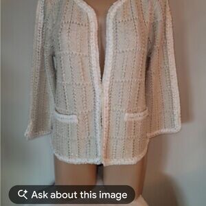 Chico's Metallic Cream Knit Open Cardigan